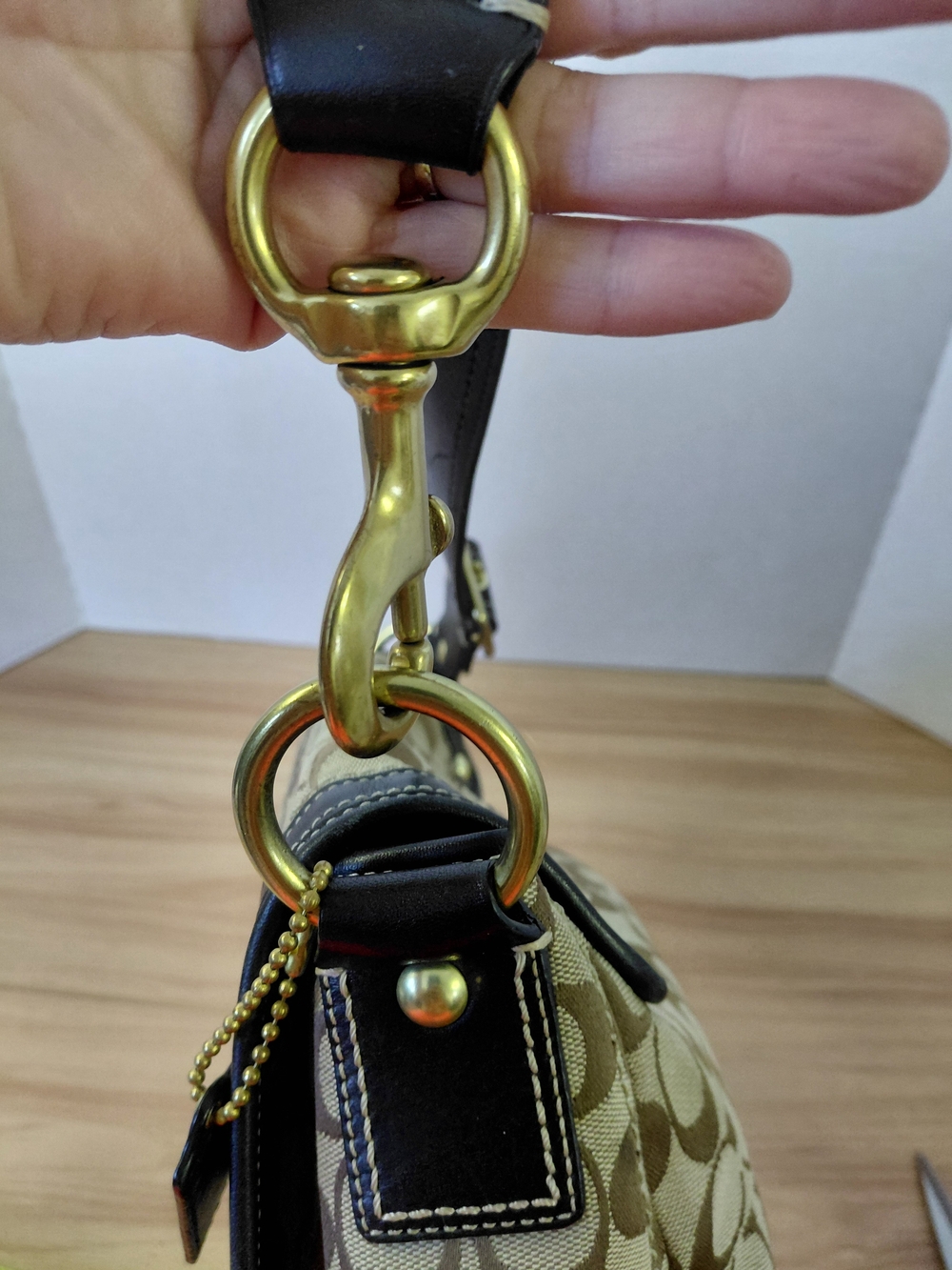 Coach Signature Canvas and Leather Shoulder Bag in Khaki/Black - Picture 13 of 17